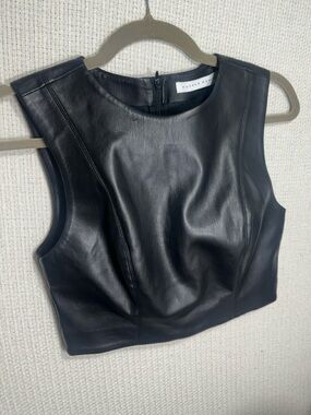 Susana Monaco Black Faux Leather Crop Shell